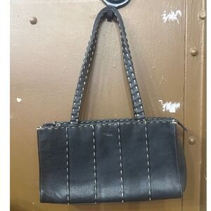 Sak Black Leather Stitch Detail Shoulder Bag Handbag East West Y2K Vintage